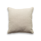 Product shot of the back of a decorative cushion which features a neutral textured embroidered fabric.