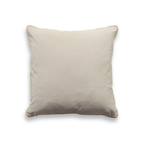 Product shot of the back of a decorative cushion which features a neutral textured fabric for simplicity and harmony.