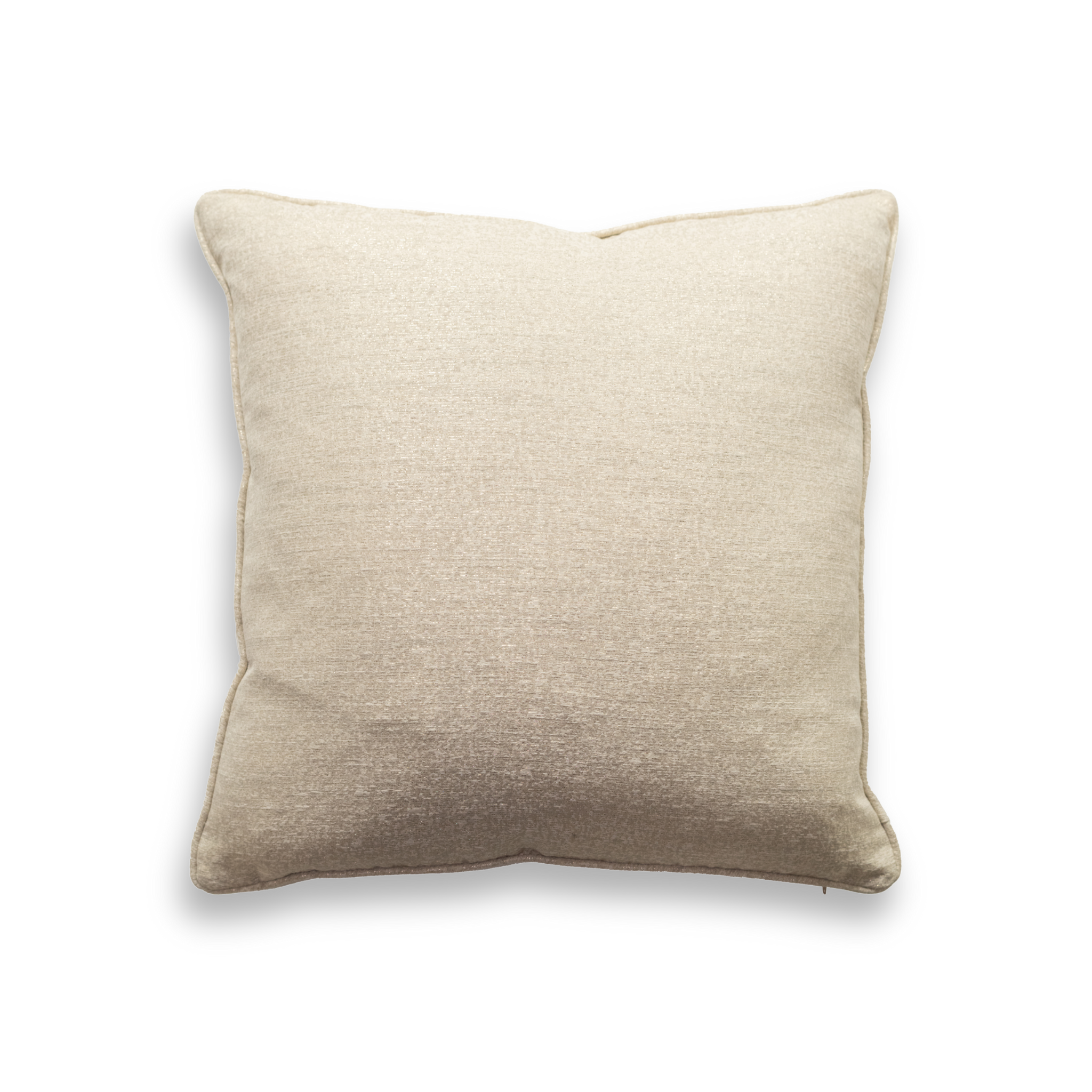 Product shot of the front of a decorative cushion which features a neutral textured fabric for simplicity and harmony.