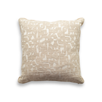 Product shot of the front of a decorative cushion which features a neutral patterned fabric with an elegant piping around the edge of the cushion.